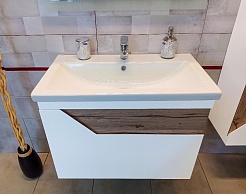 Бриклаер Тумба с раковиной Брайтон 70 (Комо) белая матовая/дуб кера – фотография-3